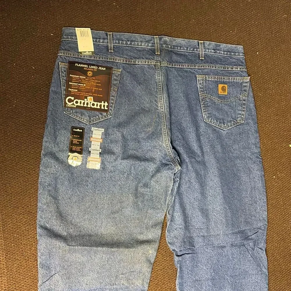 Vintage Carhartt B21DST Mens Relaxed Fit Flannel Lined Denim Jeans 46x32